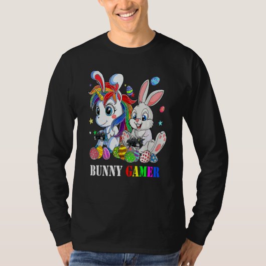 Bunny en Unicorn Easter Gamer Video Game T-shirt (Voorkant)