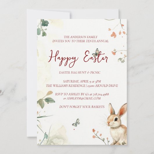 Bunny en vlinders bloemengelukkig Pasen Kaart (Voorkant)