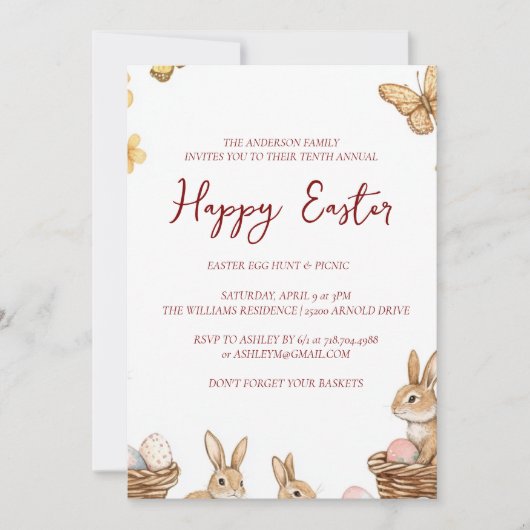 Bunny en vlinders jaarlijks gelukkig Pasen Kaart (Voorkant)