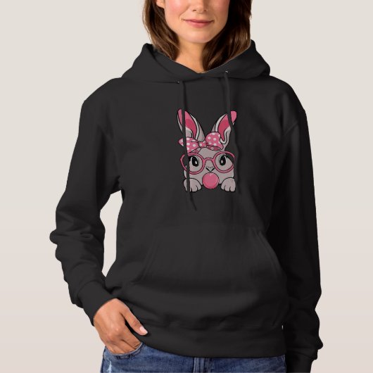 Bunny Face Bow Stropdas Headband Glasses Bubblegum Hoodie (Voorkant)