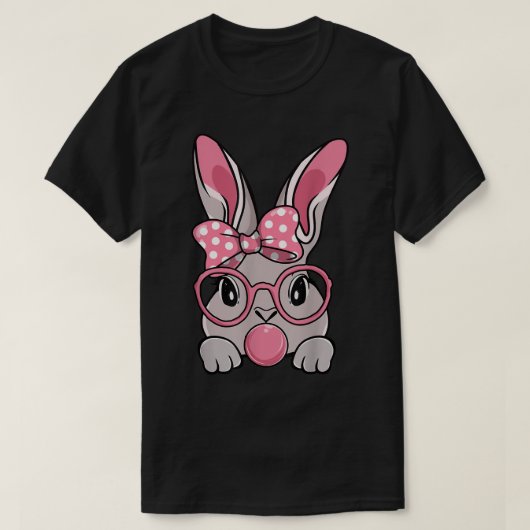 Bunny Face Bow Stropdas Headband Glasses Bubblegum T-shirt (Design voorkant)