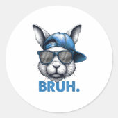 Bunny Face Bruh Meme Grappig Gezegde Bro Groeten E Ronde Sticker (Voorkant)
