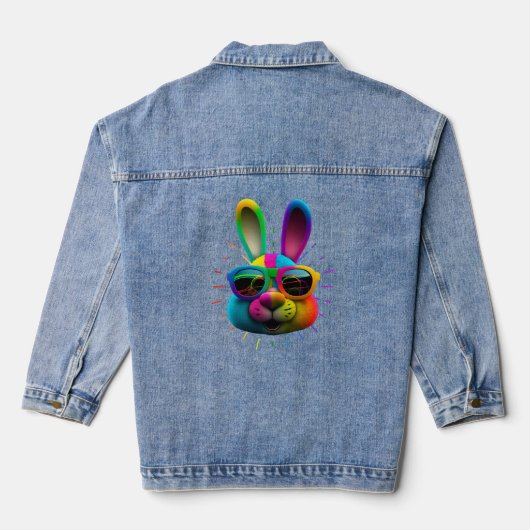 Bunny face Cool Easter Bunny met bril Denim Jacket (Achterkant)