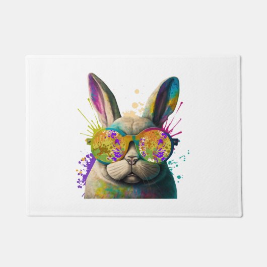 Bunny face Cool Easter Bunny met bril Deurmat (Voorkant)