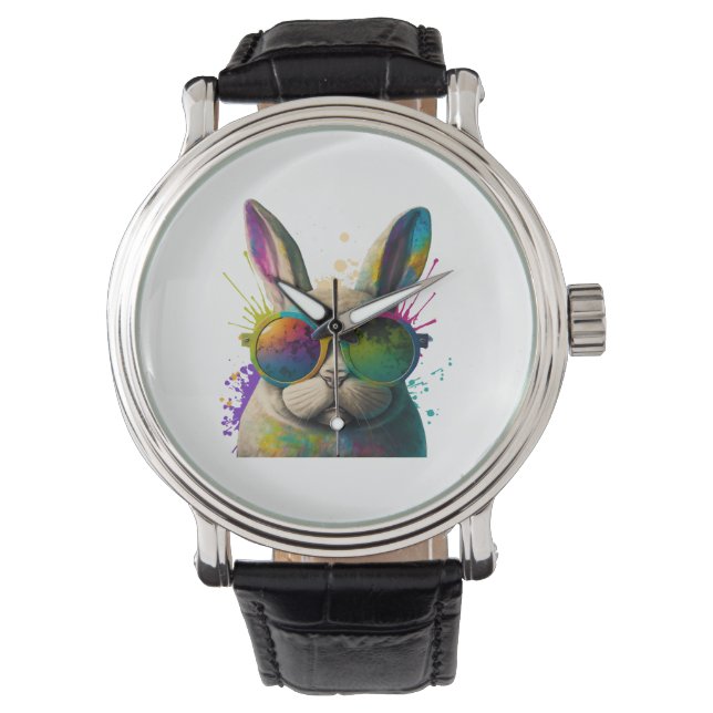 Bunny face Cool Easter Bunny met bril Horloge (Voorkant)