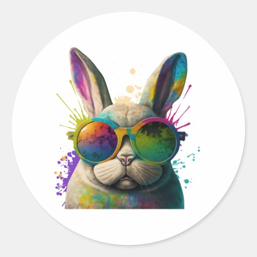 Bunny face Cool Easter Bunny met bril Ronde Sticker (Voorkant)