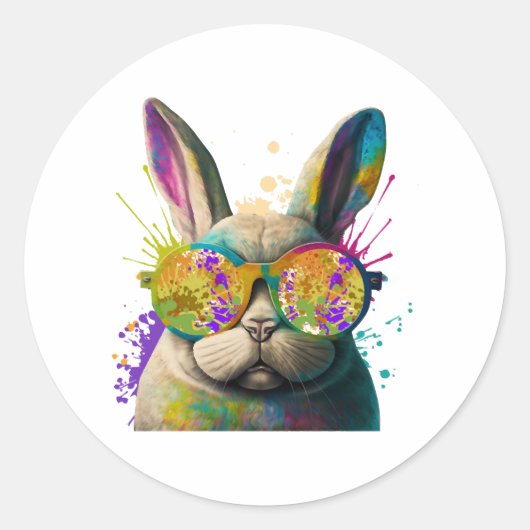 Bunny face Cool Easter Bunny met bril Ronde Sticker (Voorkant)