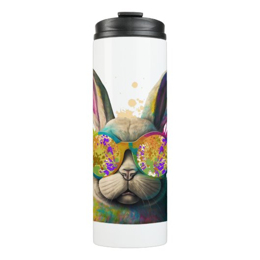 Bunny face Cool Easter Bunny met bril Thermosbeker (Voorkant)