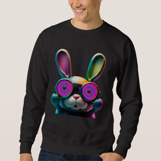 Bunny face Cool Easter Bunny with Glasses Easter 3 Trui (Voorkant)