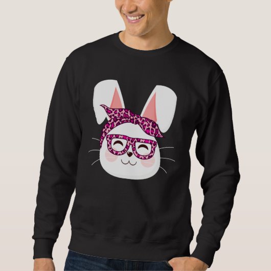 Bunny face Cool Easter Bunny with Glasses Easter   Trui (Voorkant)