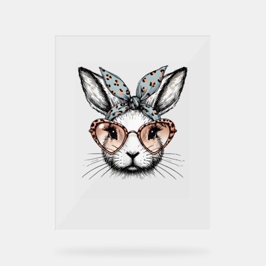 Bunny Face Easter Leopard Glasses Meisjes Vrouwen Acryl Bord (Voorkant)