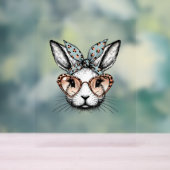 Bunny Face Easter Leopard Glasses Meisjes Vrouwen Acryl Bord (Neutraal)