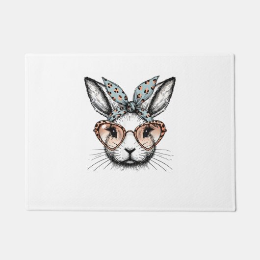 Bunny Face Easter Leopard Glasses Meisjes Vrouwen Deurmat (Voorkant)