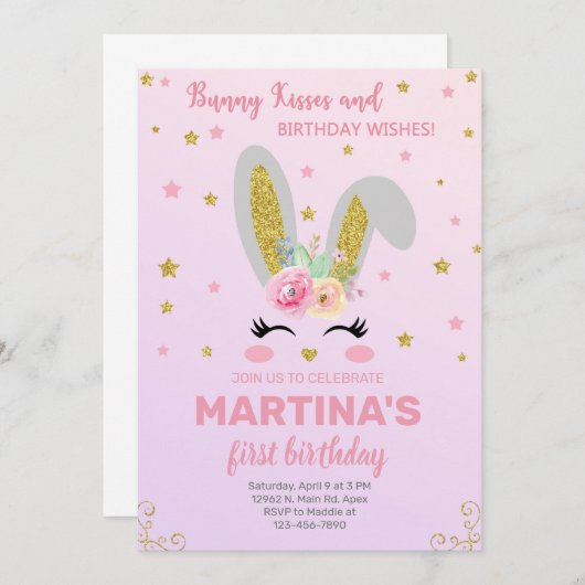 Bunny face girl uitnodiging, uitnodiging. kaart (Voorkant / Achterkant)