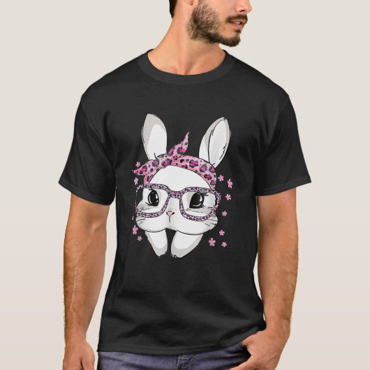 Bunny Face Glasses Headband Leopard Easter Day Gir T-shirt (Voorkant)