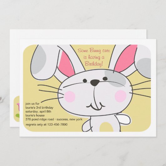 Bunny Face Invitation Kaart (Voorkant / Achterkant)