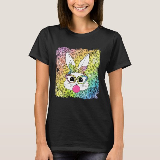 Bunny Face Leopard Glasses Bubble Gum Easter Day G T-shirt (Voorkant)