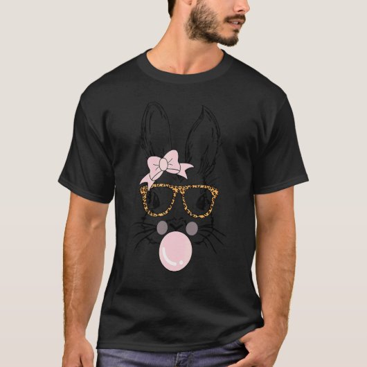 Bunny Face Leopard Glasses Bubble Gum Easter Day G T-shirt (Voorkant)