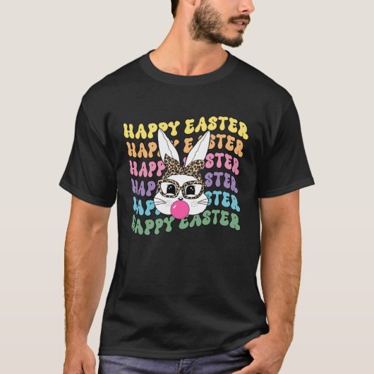 Bunny Face Leopard Glasses Bubble Gum Happy Easter T-shirt (Voorkant)