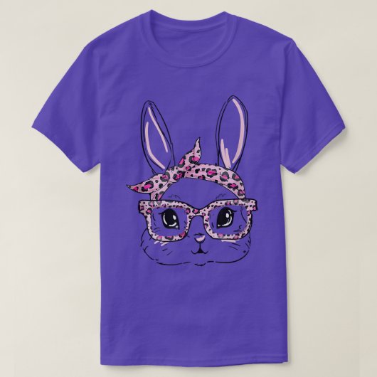 Bunny Face Leopard Glasses Headband Rabbit Happy E T-shirt (Design voorkant)