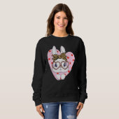 Bunny Face Leopard Glasses Red Heart Happy Pasen Trui (Voorkant volledig)