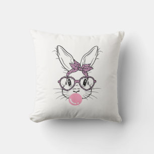 Bunny Face Luipaard Bril Bubble Gum Pasen Dag G Kussen