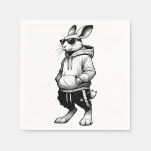 Bunny Face met een zonnebril, een gelukkige paasda Servet