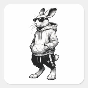 Bunny Face met een zonnebril, een gelukkige paasda Vierkante Sticker