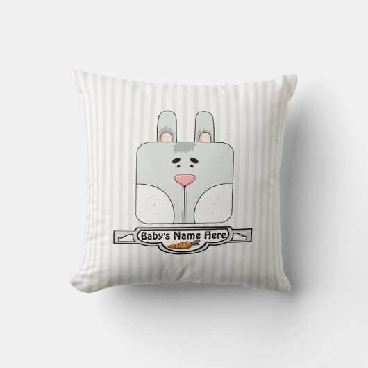 Bunny Face on Stripes - Grijs (gepersonaliseerd) Kussen (Voorkant)
