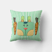 Bunny Face on Stripes - Groen (gepersonaliseerd) Kussen (Achterkant)