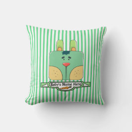 Bunny Face on Stripes - Groen (gepersonaliseerd) Kussen