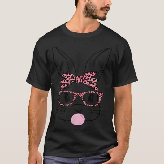 Bunny Face Pink Leopard Glasses Bubblegum Easter D T-shirt (Voorkant)