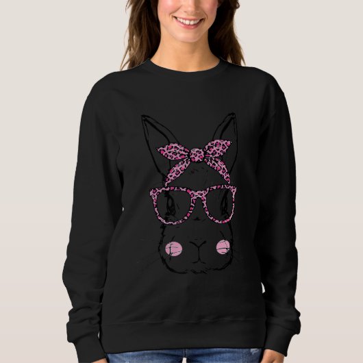Bunny Face Pink Leopard Glasses Paasdag Vrouwen G Trui (Voorkant)