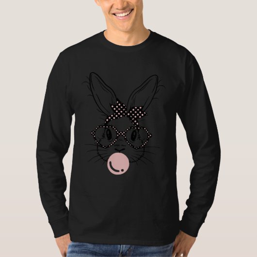 Bunny Face Polka Dots Glasses Bubble Gum Easter Da T-shirt (Voorkant)
