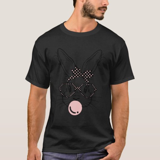 Bunny Face Polka Dots Glasses Bubble Gum Easter Da T-shirt (Voorkant)