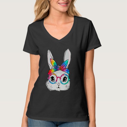 Bunny Face Sunbril Tie Dye Glasses Headband Eas T-shirt (Voorkant)
