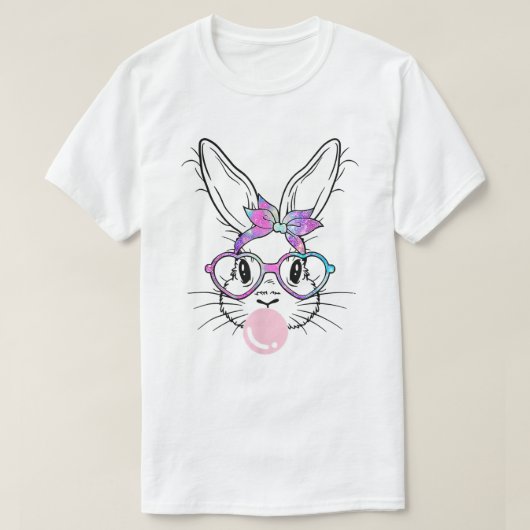 Bunny Face Tie Dye Glasses Bubble Gum Paasdag T-shirt (Design voorkant)