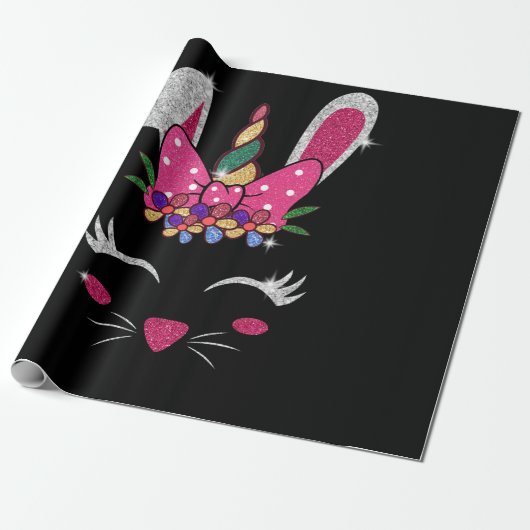 Bunny Face Unicorn Cute Easter Cadeaupapier (Uitgerold)