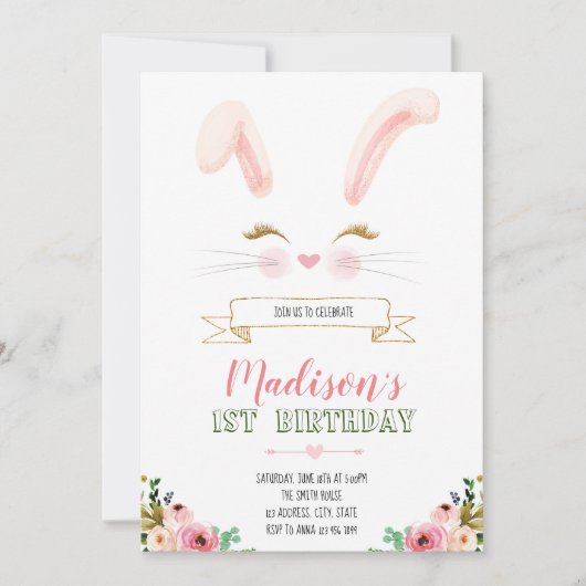 Bunny face verjaardagsuitnodiging kaart (Voorkant)