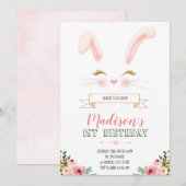 Bunny face verjaardagsuitnodiging kaart (Voorkant / Achterkant)