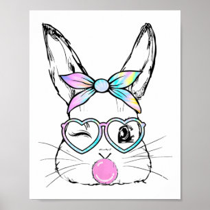 Bunny Face Wink Eyes Bandana Heart Gles Bubblegum Poster