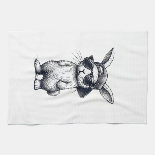 Bunny Face with Sunglasses Cap Easter Day for Boys Theedoek (Horizontaal)