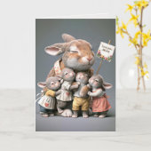Bunny familie voor mama's verjaardag kaart (Gele Bloem)