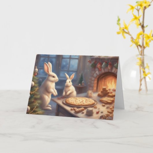 Bunny Family Christmas Baking Kaart (Gele Bloem)