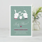 Bunny Family Couples Baby shower Uitnodiging Blauw (Staand voorkant)