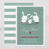 Bunny Family Couples Baby shower Uitnodiging Blauw (Voorkant / Achterkant)