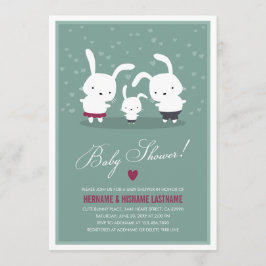 Bunny Family Couples Baby shower Uitnodiging Blauw