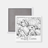 Bunny Family Happy Pasen Magnet (Voorkant / Achterkant)