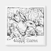 Bunny Family Happy Pasen Magnet (Voorkant)