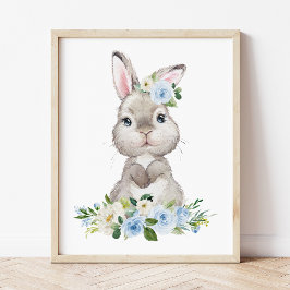 Bunny, Farm Animals, Blue Flowers, Boy Nursery Foto Afdruk